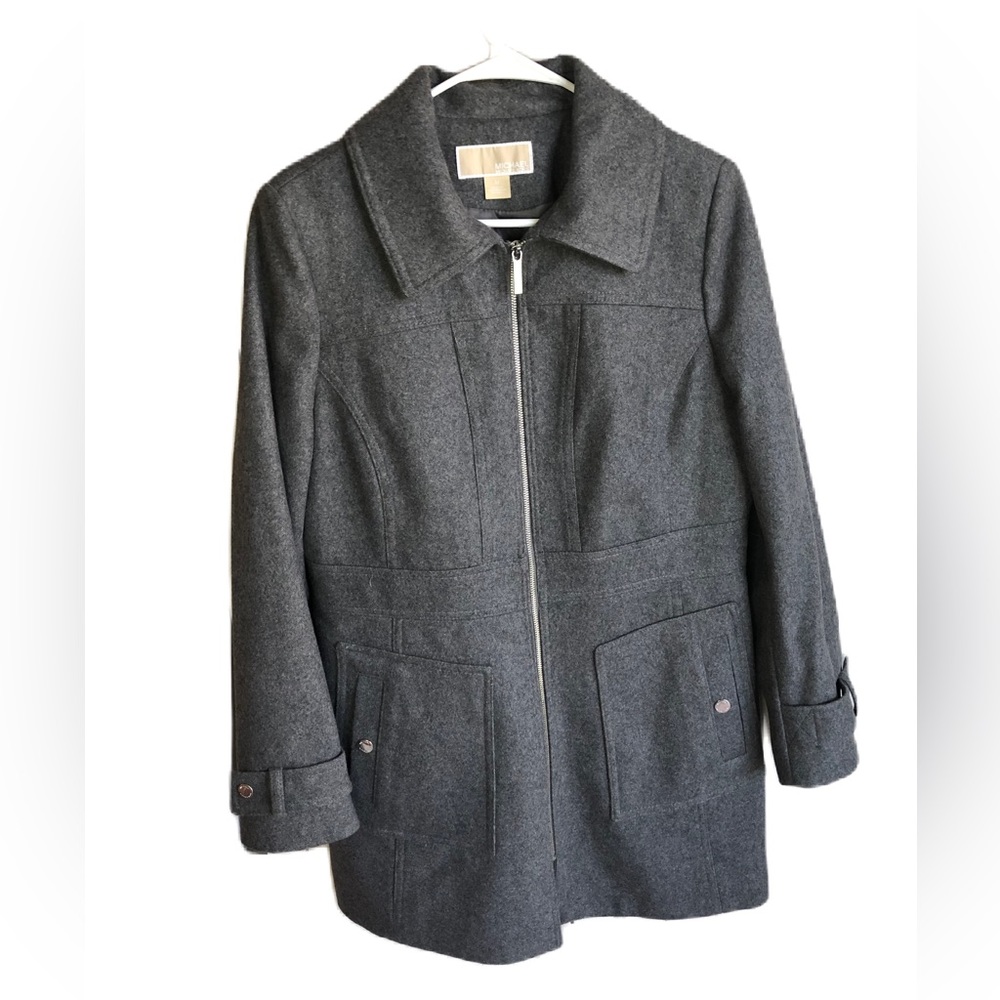 MICHAEL Michael Kors Wool Blend Mid Length Grey Womens Coat Size Medium